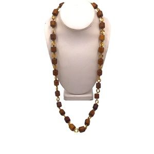 Vintage Wooden & Gold Necklace